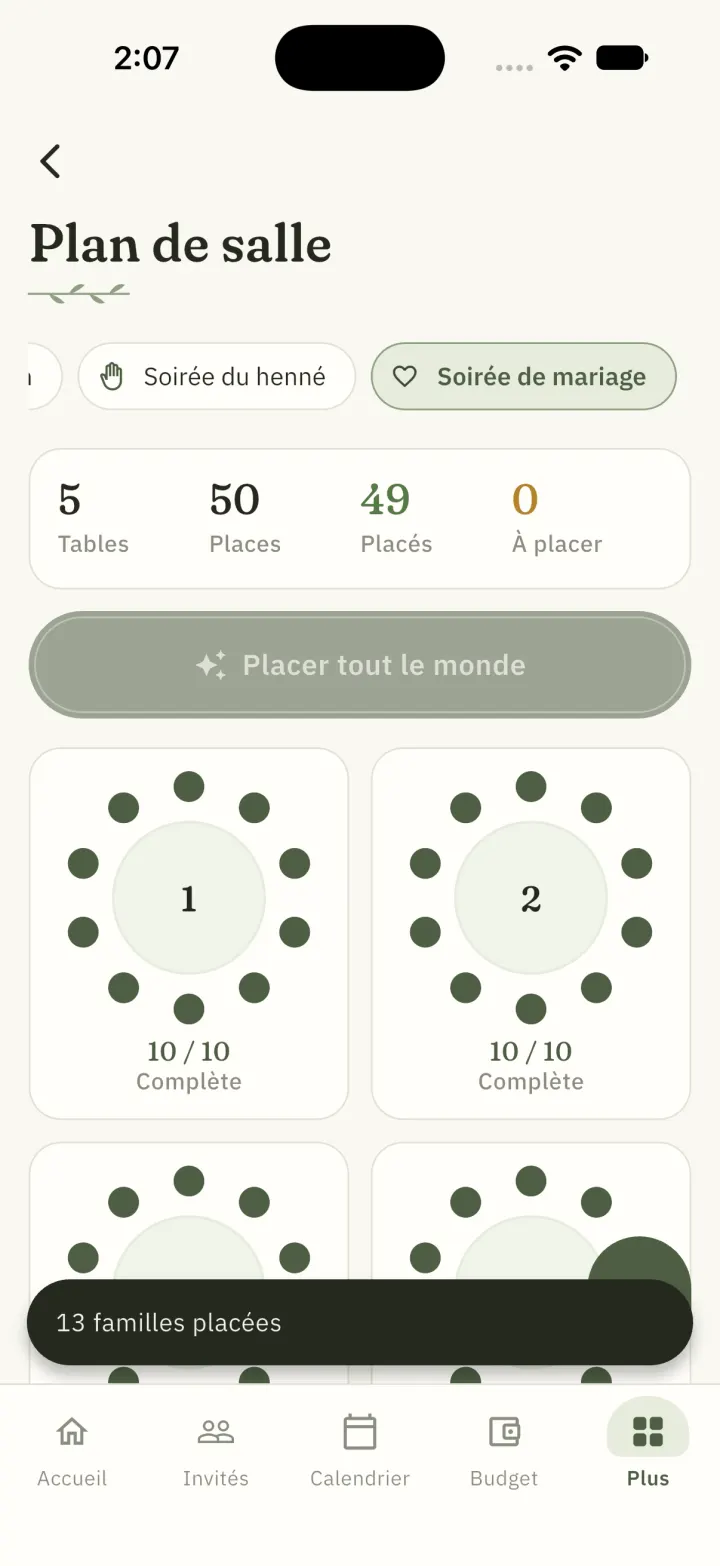 Écran de Mzya : Plan de salle